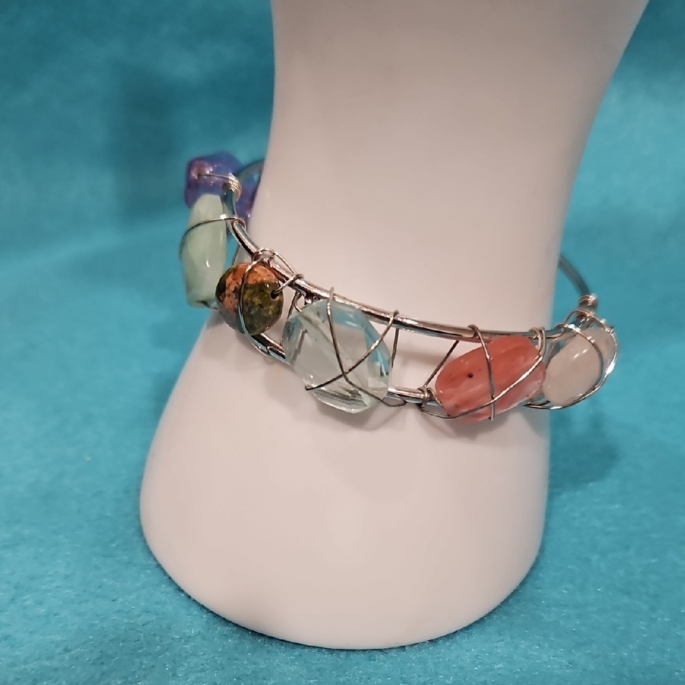 Multicolor Gemstone Wire Bracelet - image 1